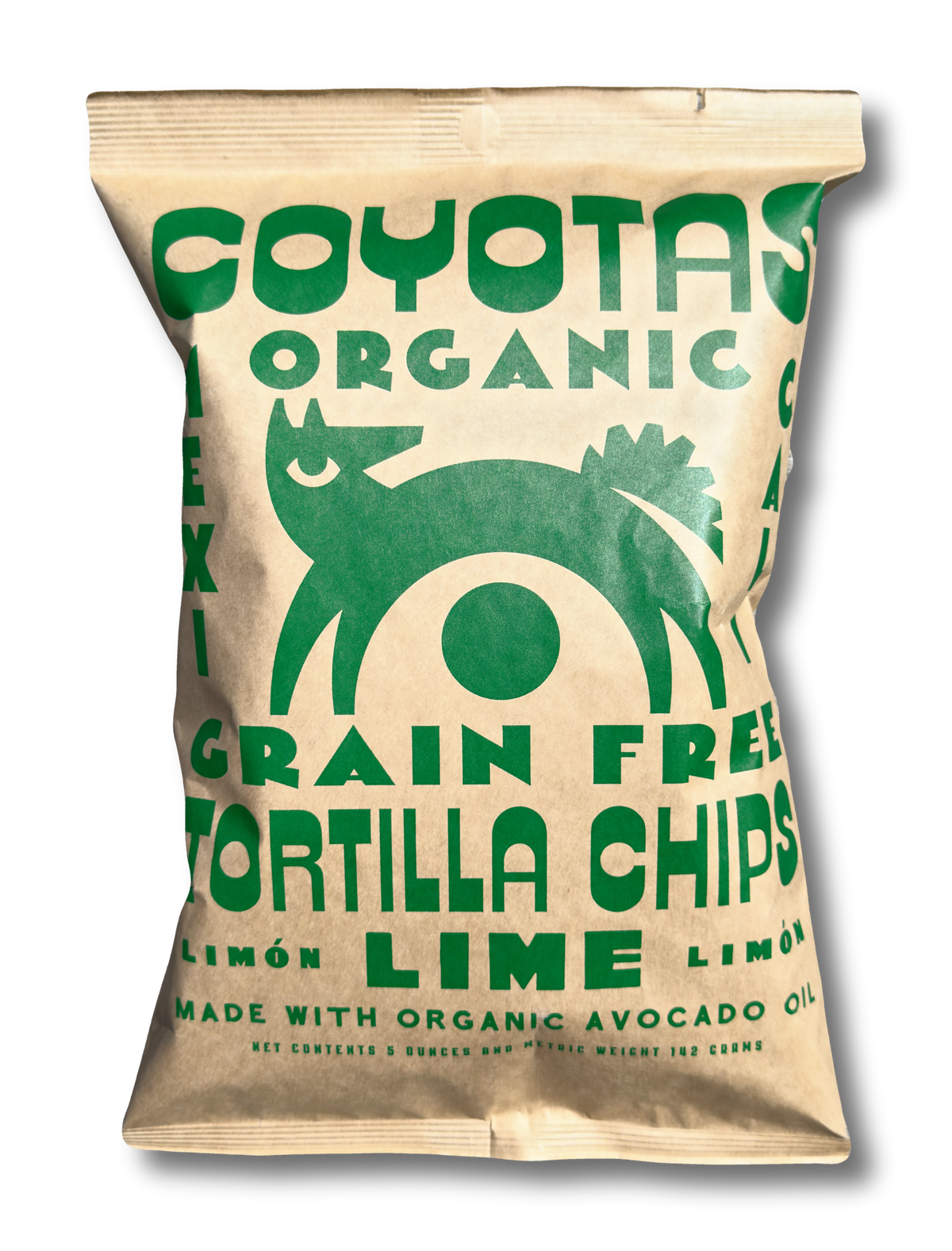 Coyotas Organic Grain Free Tortilla Chips, Lime, 5 oz bag, front